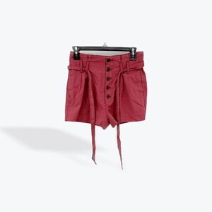 Abercrombie Fitch Red‎ Button Front Paperbag Waist Tie Belted Shorts Size S